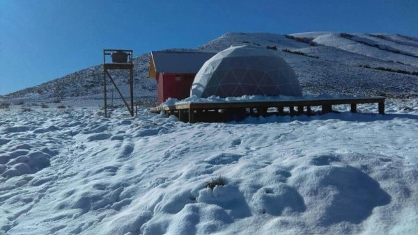 Geodome Dome Arena, clear tent in the winter