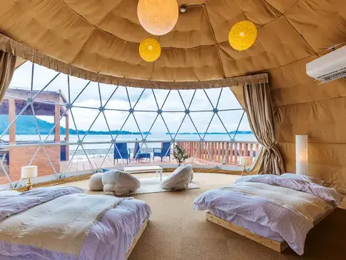 6m glamping dome facing the sea