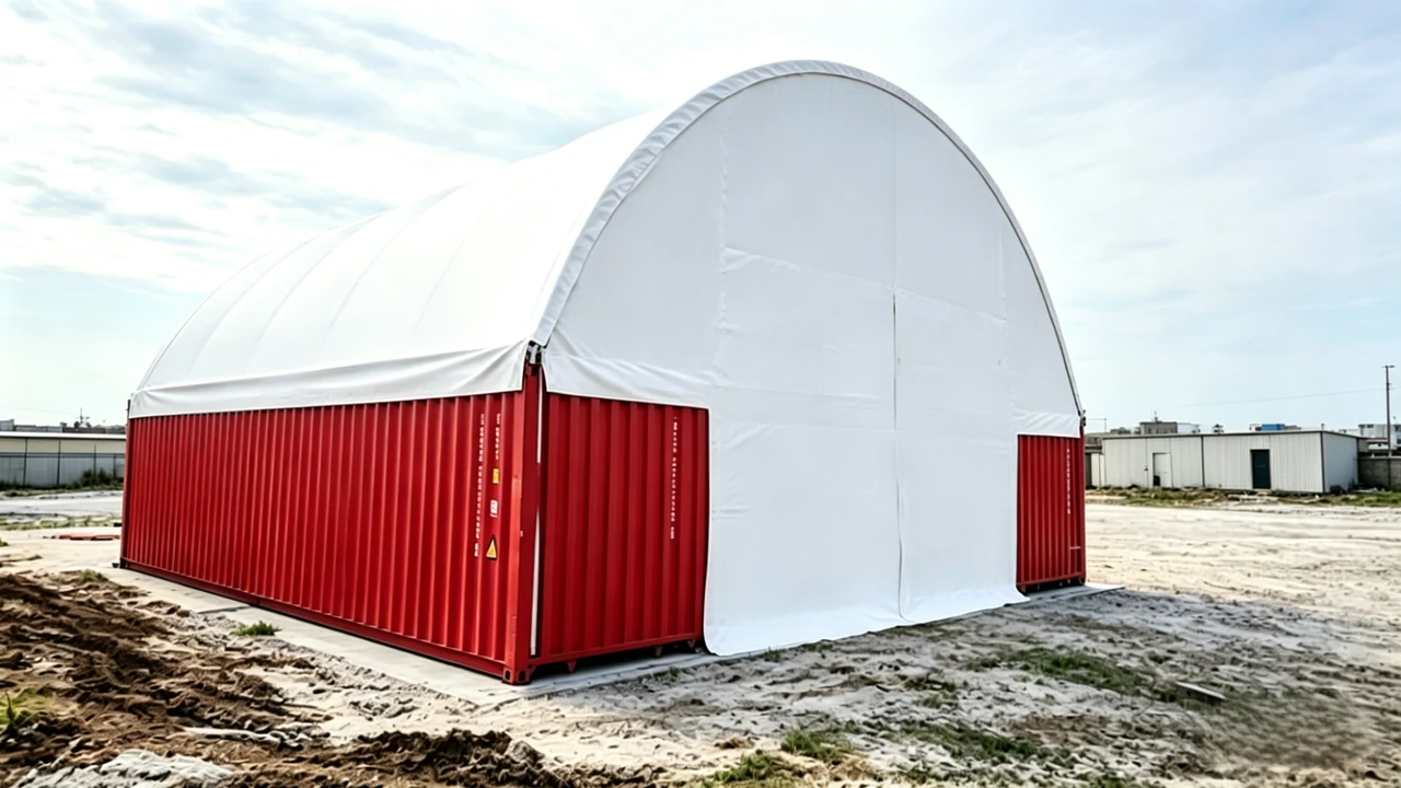 Shipping Container Canopy Systems for Storage and Work Areas