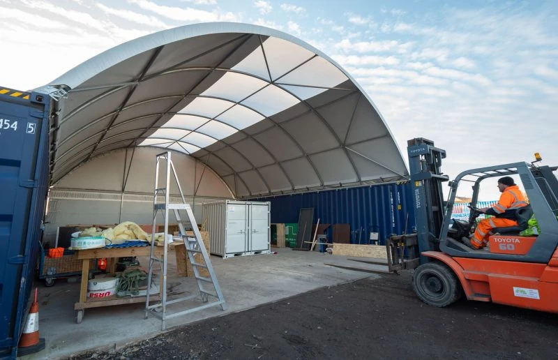 Shipping Container Canopy Systems for Storage and Work Areas